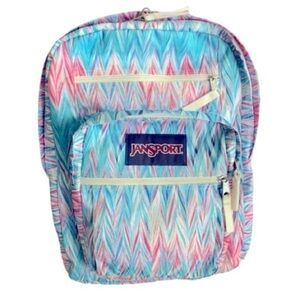 JanSport Big Student Backpack White Pink and Blue Zig Zags X Large Backpack